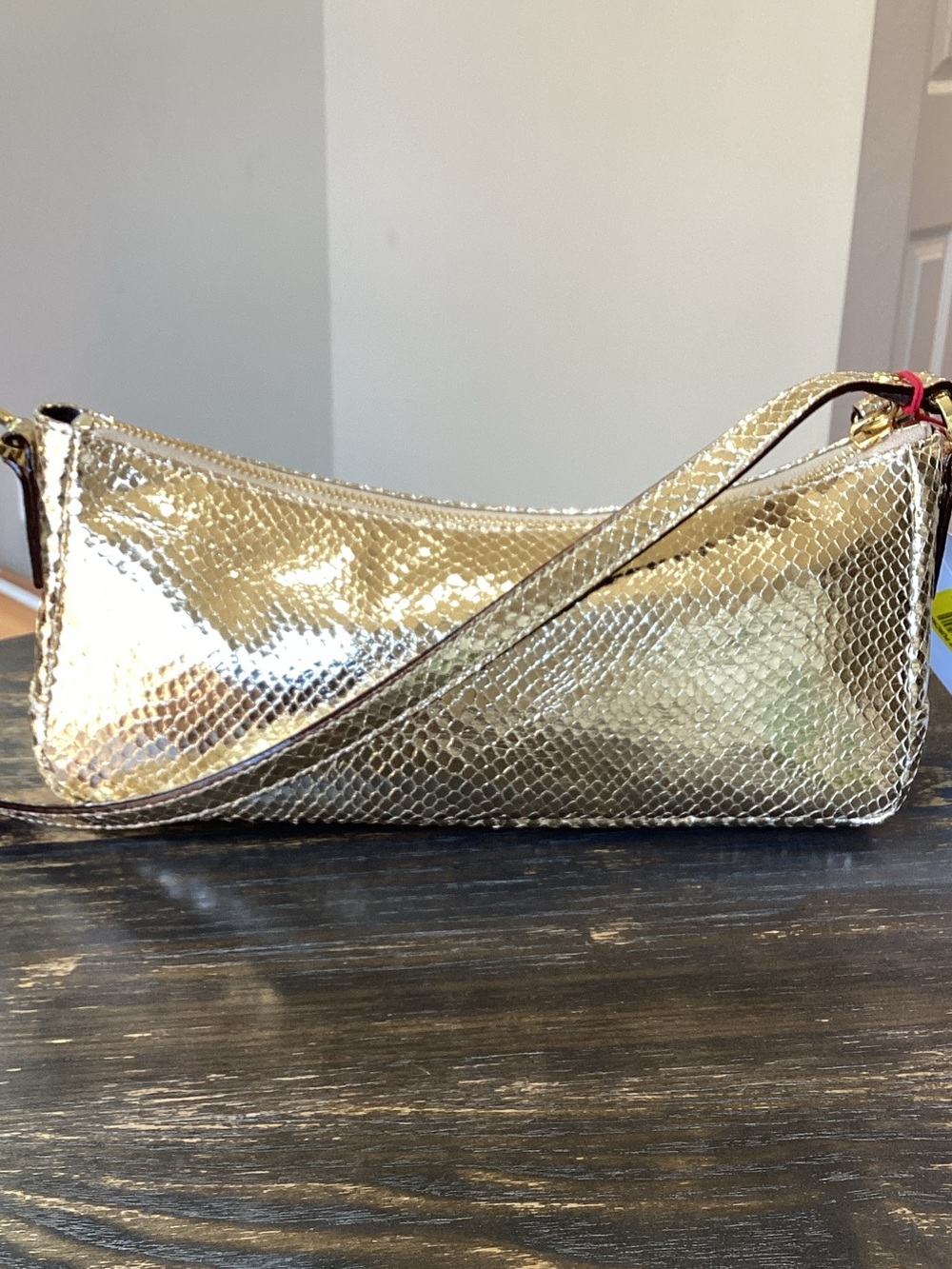 Frances Valentine Mia Metallic Gold Snake Embossed Shoulder Bag - Picture 3 of 12